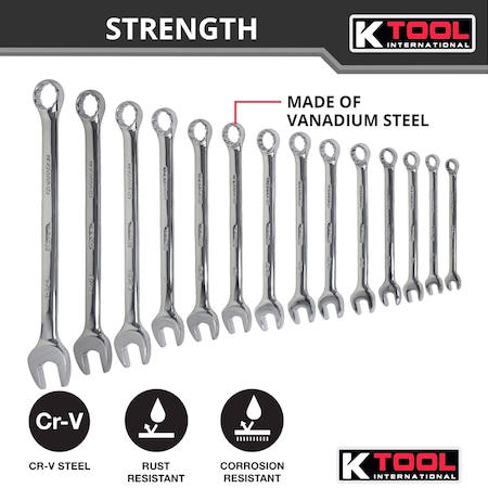 K-Tool International High Polish SAE Combo Wrench Set, 14 pcs. KTI-41304